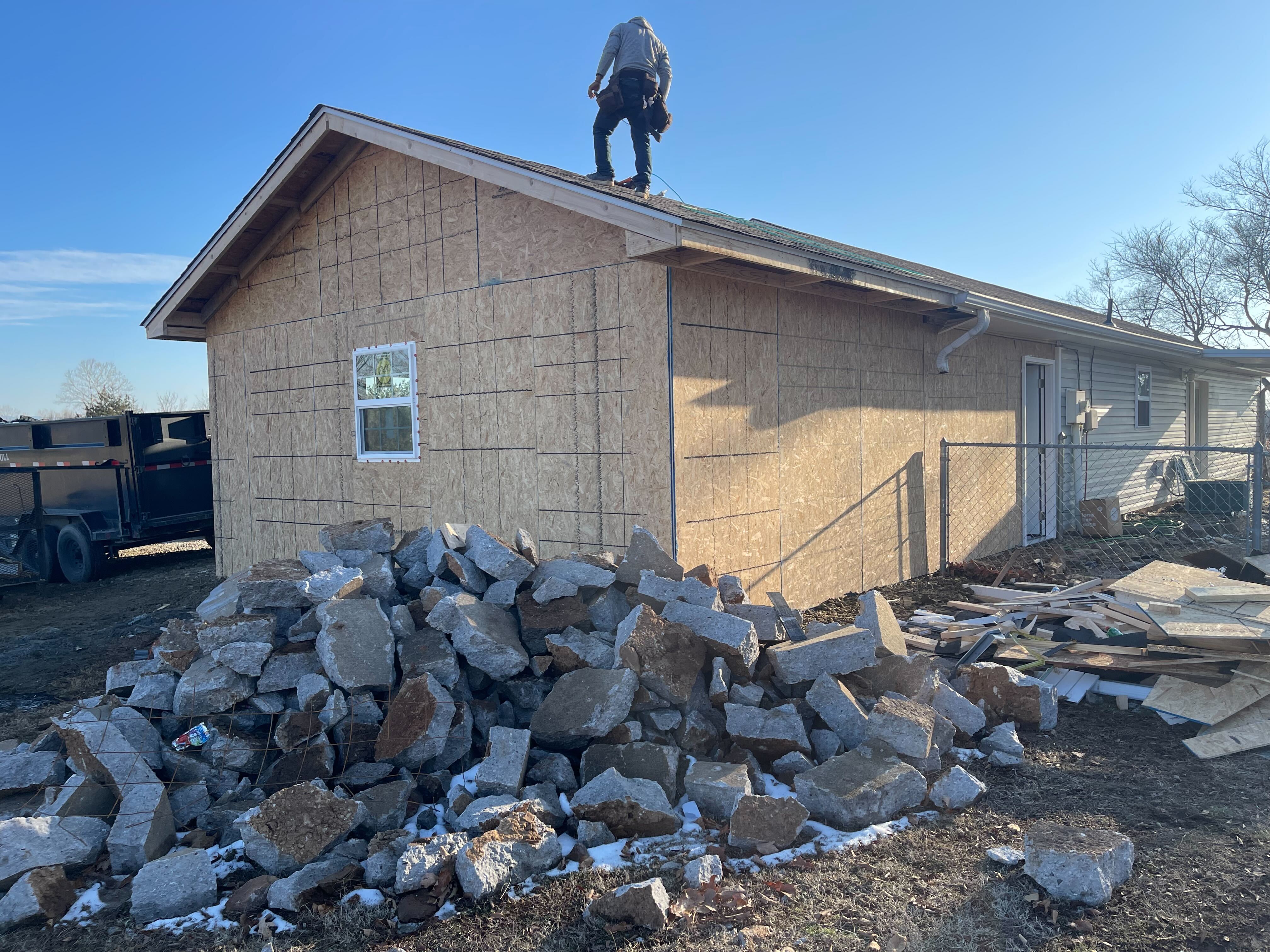 Finished garage exterior